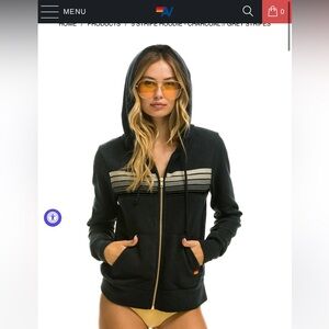 Aviator Nation 5 Stripe Hoodie - Charcoal